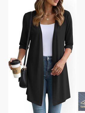 Lightweight Open Front Cardigan 3/4 Sleeve Long Knit Sweater for Layering